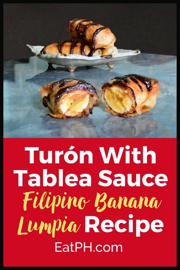 Filipino Food: Turón With Tablea Syrup - Sweet Banana Lumpia with Jackfruit Recipe