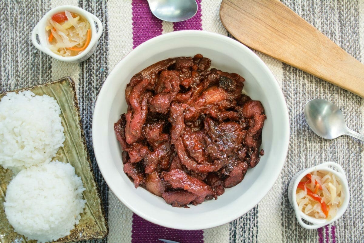 Tocino With Steamed White Rice And Atchara