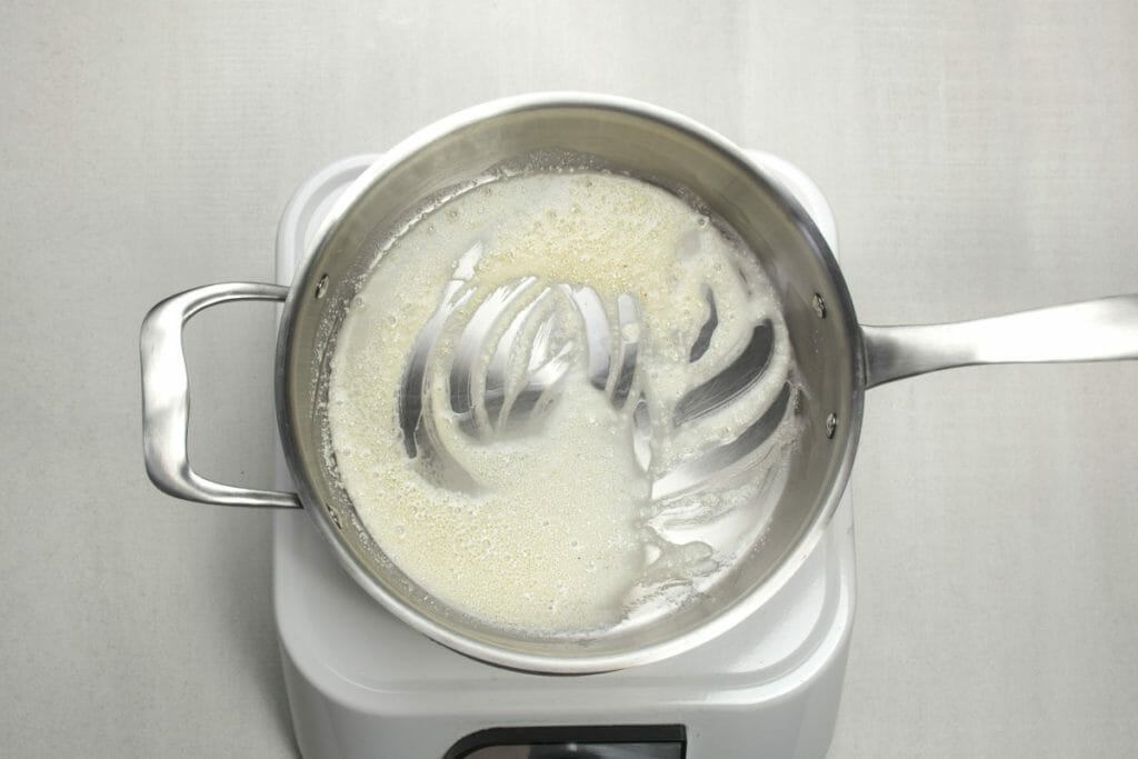 step 6 add glutinous flour to oil in a pan