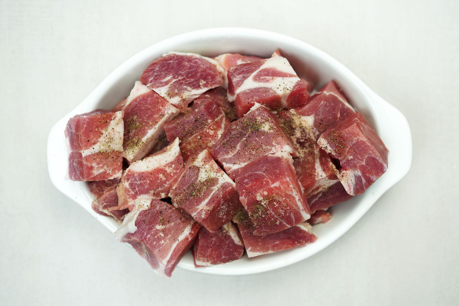 step 1 season pork cubes