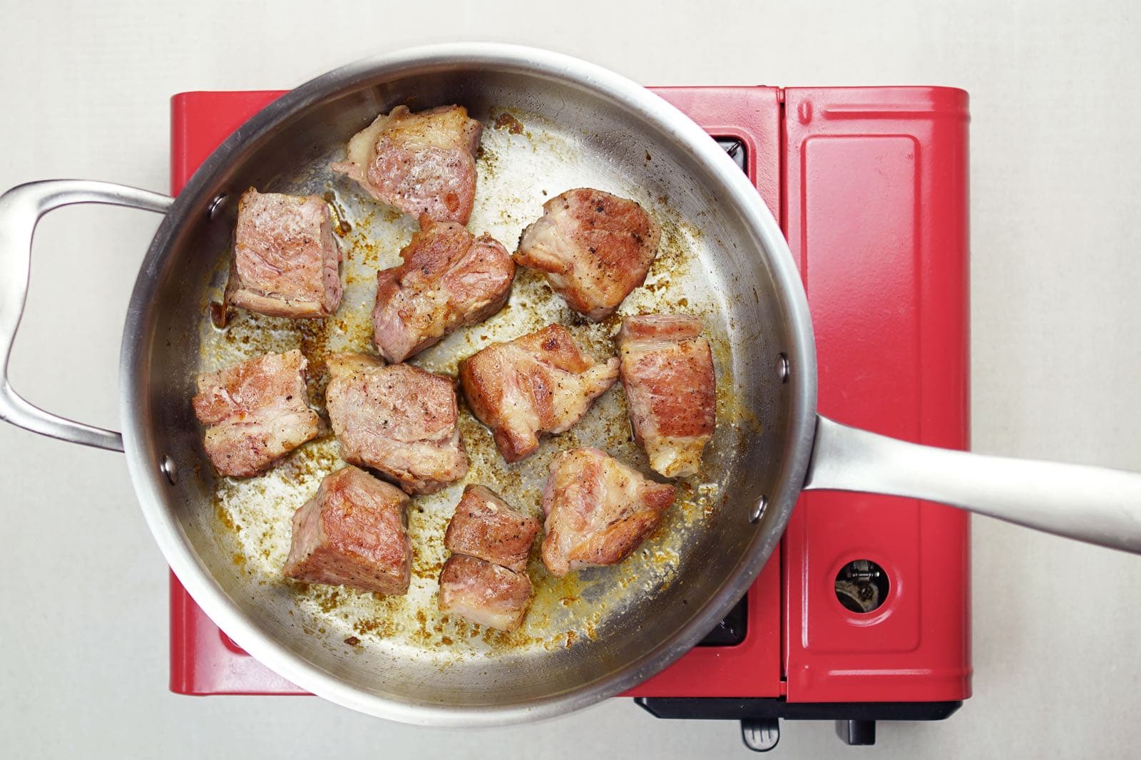 step 3 sear pork cubes