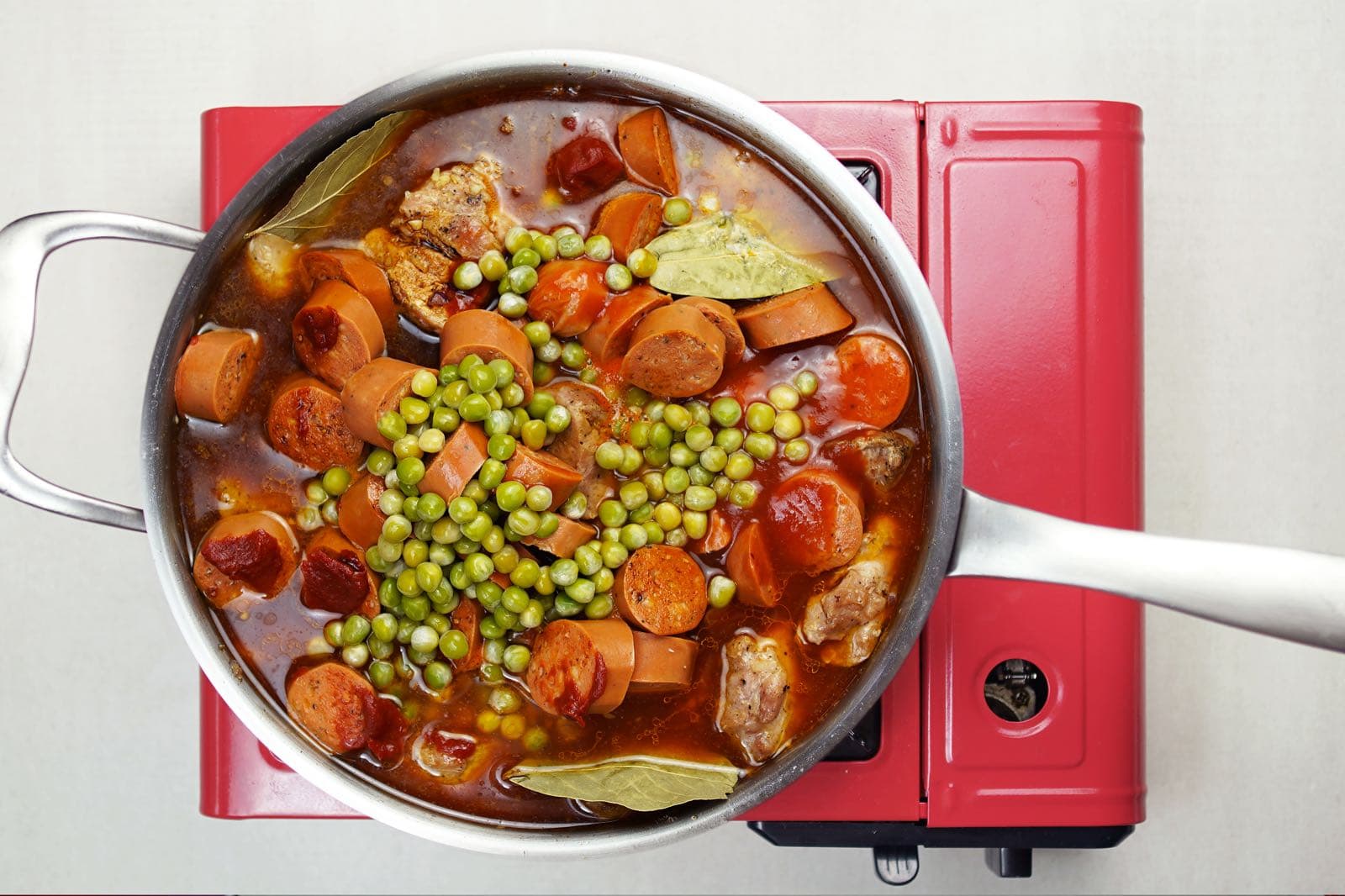 step 5 simmer pork tomato sauce